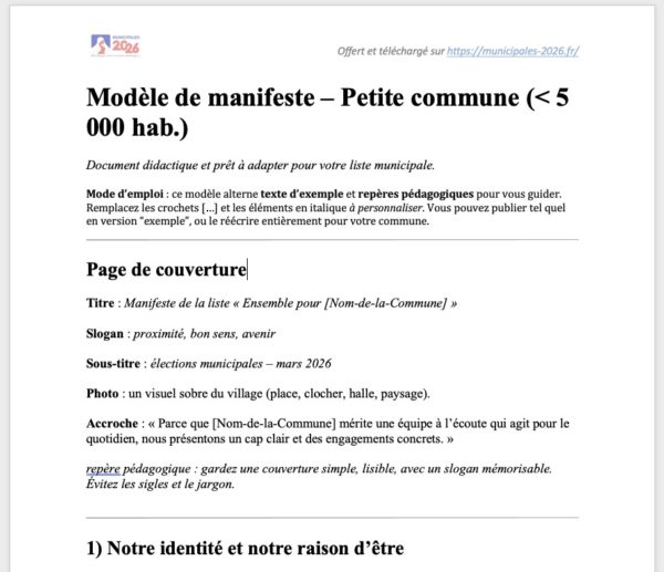 Modèle de manifeste – Petite commune (< 5 000 hab.)